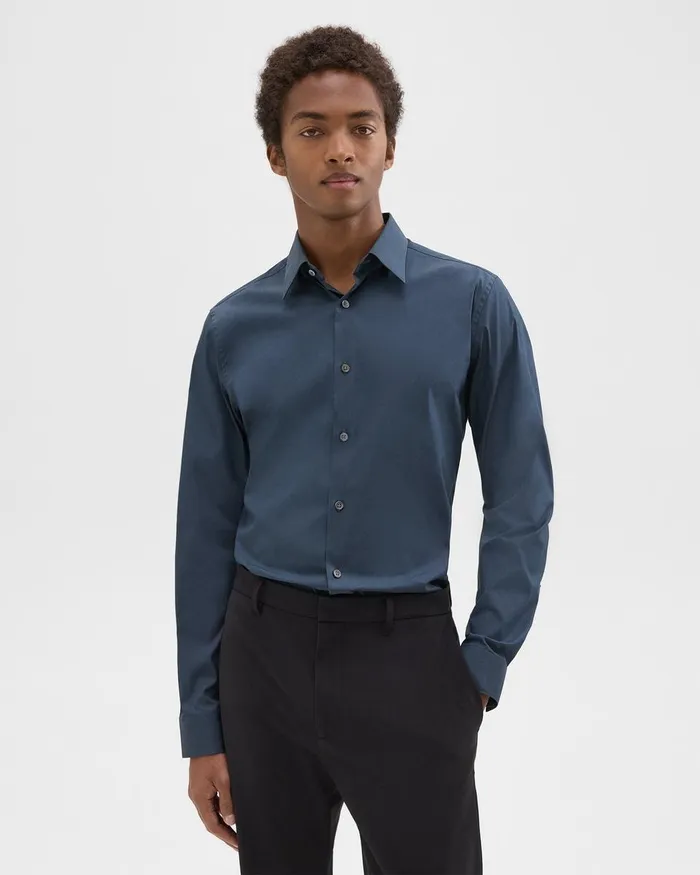 Theory Shirts Sylvain Shirt In Structure Knit Deep Sea Blue 8211 Men