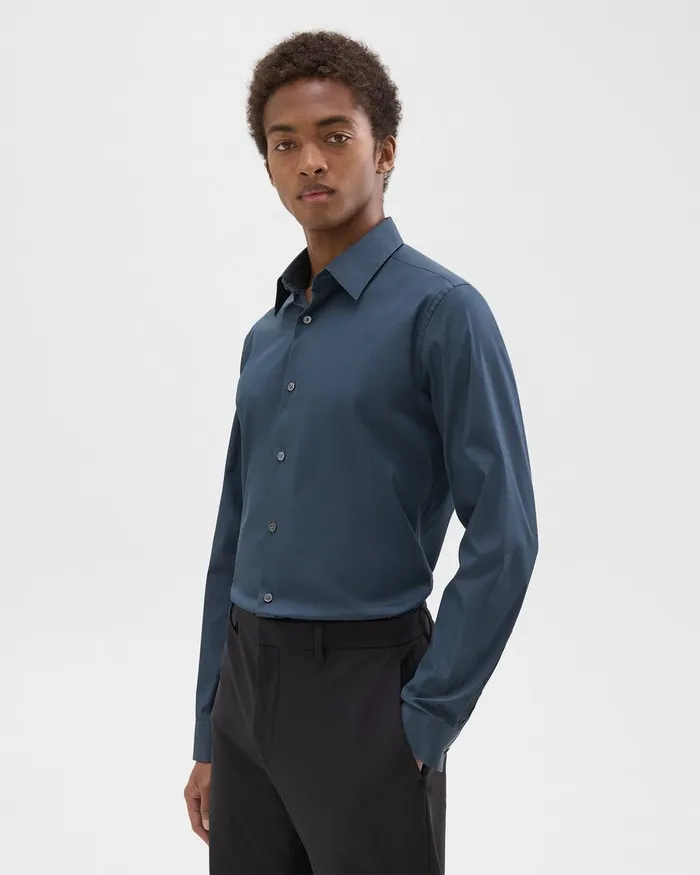 Theory Shirts Sylvain Shirt In Structure Knit Deep Sea Blue 8211 Men