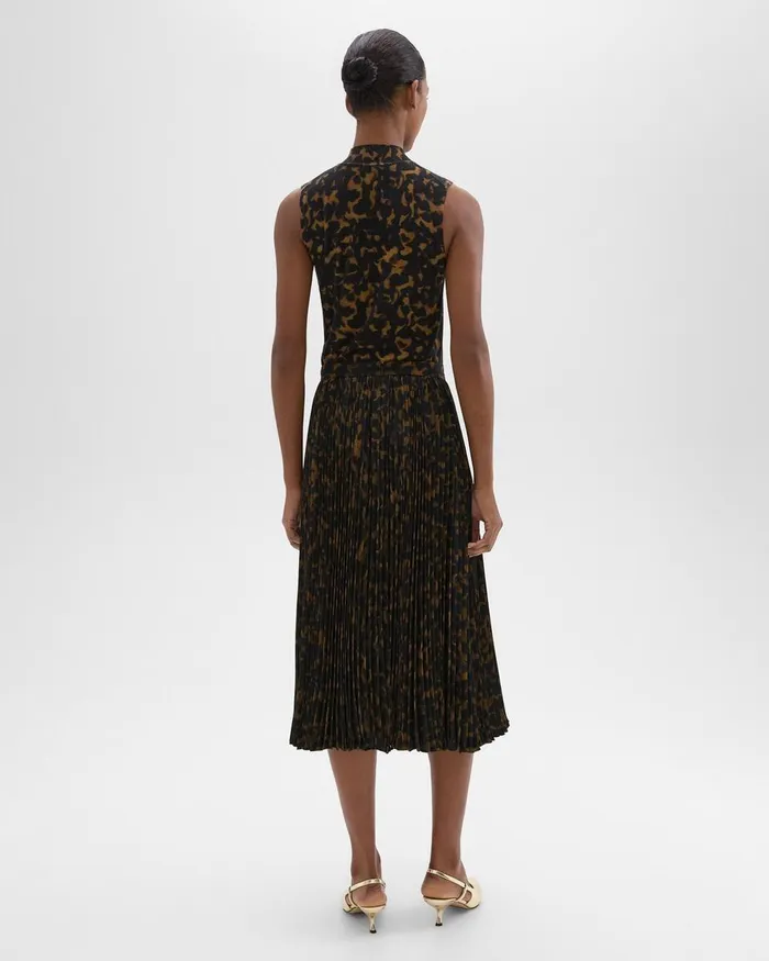 Theory Skirts Pleated Midi Skirt In Tortoiseshell Printed Georgette Dark Brown Multi 8211 Women