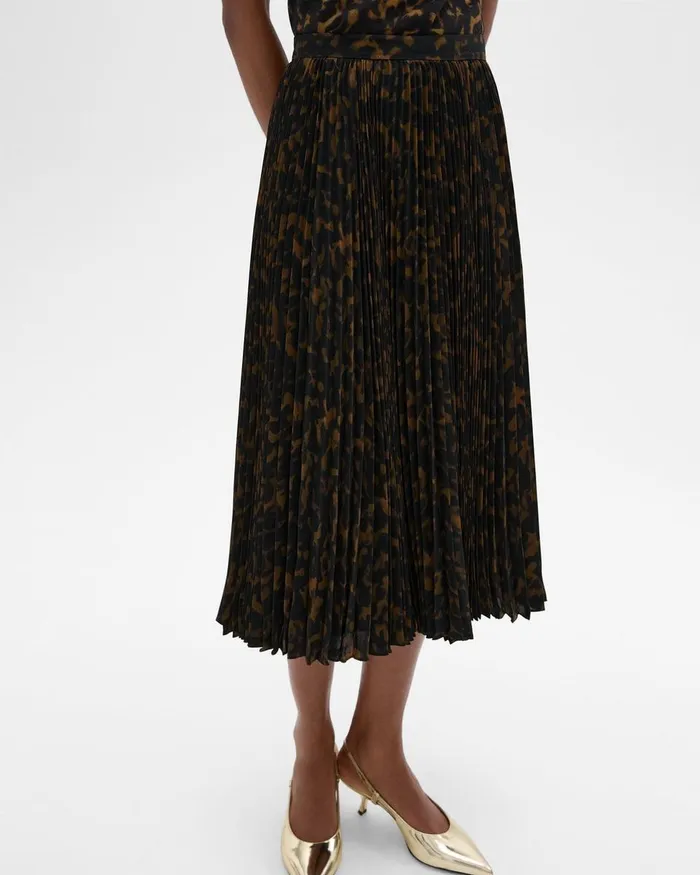 Theory Skirts Pleated Midi Skirt In Tortoiseshell Printed Georgette Dark Brown Multi 8211 Women
