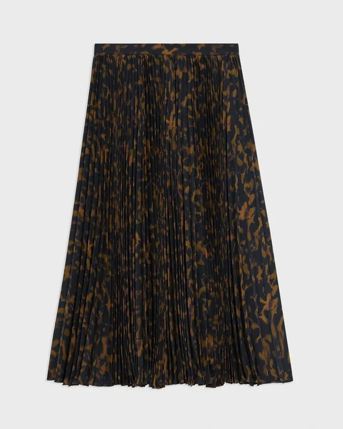 Theory Skirts Pleated Midi Skirt In Tortoiseshell Printed Georgette Dark Brown Multi 8211 Women