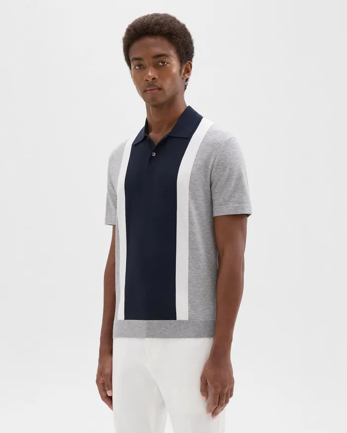Theory Sweaters Cardigans Colorblock Polo Shirt In Light Bilen Light Grey Heather Multi 8211 Men