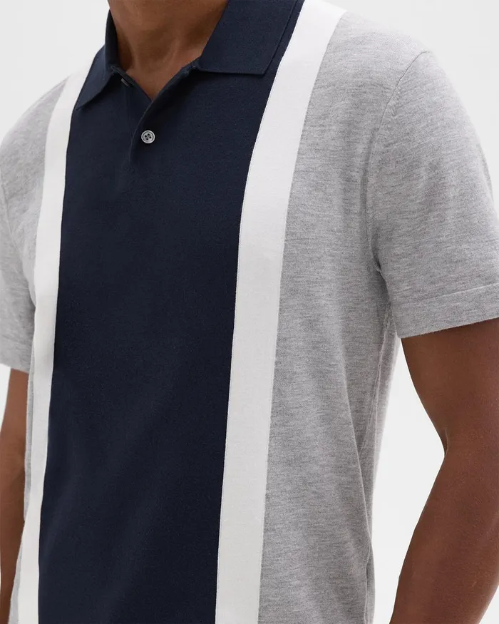 Theory Sweaters Cardigans Colorblock Polo Shirt In Light Bilen Light Grey Heather Multi 8211 Men