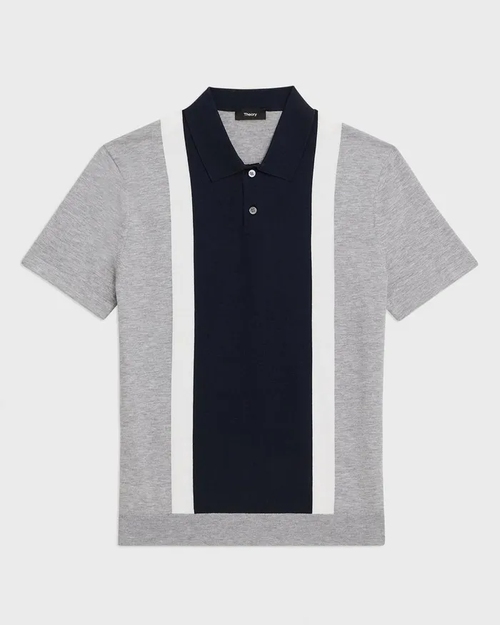 Theory Sweaters Cardigans Colorblock Polo Shirt In Light Bilen Light Grey Heather Multi 8211 Men