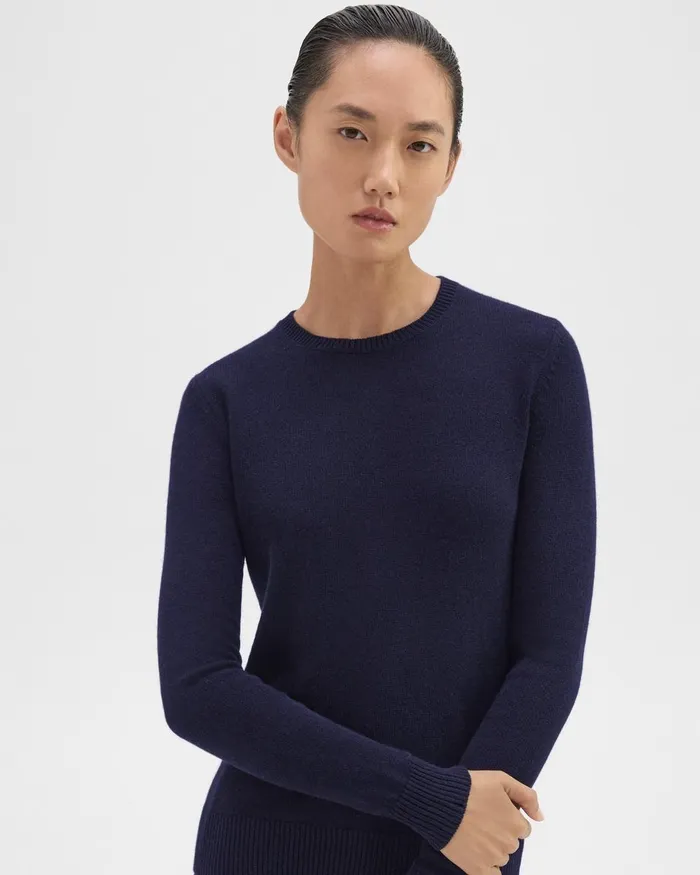 Theory Sweaters Cardigans Crewneck Sweater In Feather Cashmere Deep Navy 8211 Women