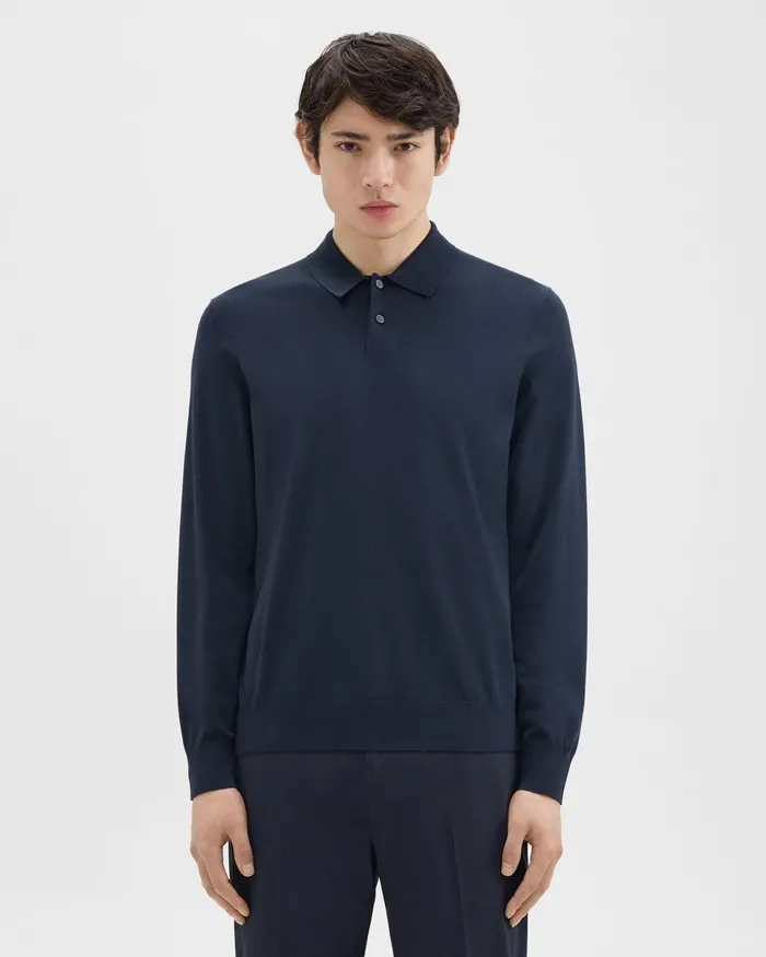 Theory Sweaters Cardigans Goris LongSleeve Polo Shirt In Light Bilen Baltic 8211 Men