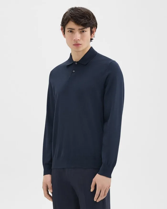 Theory Sweaters Cardigans Goris LongSleeve Polo Shirt In Light Bilen Baltic 8211 Men