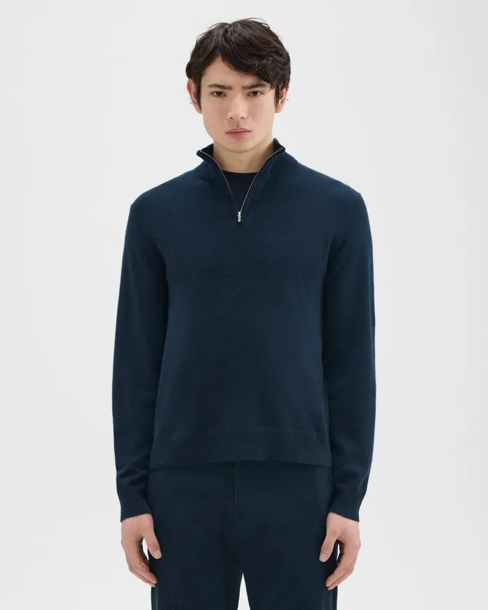 Theory Sweaters Cardigans Hilles QuarterZip Sweater In Cashmere Baltic 8211 Men
