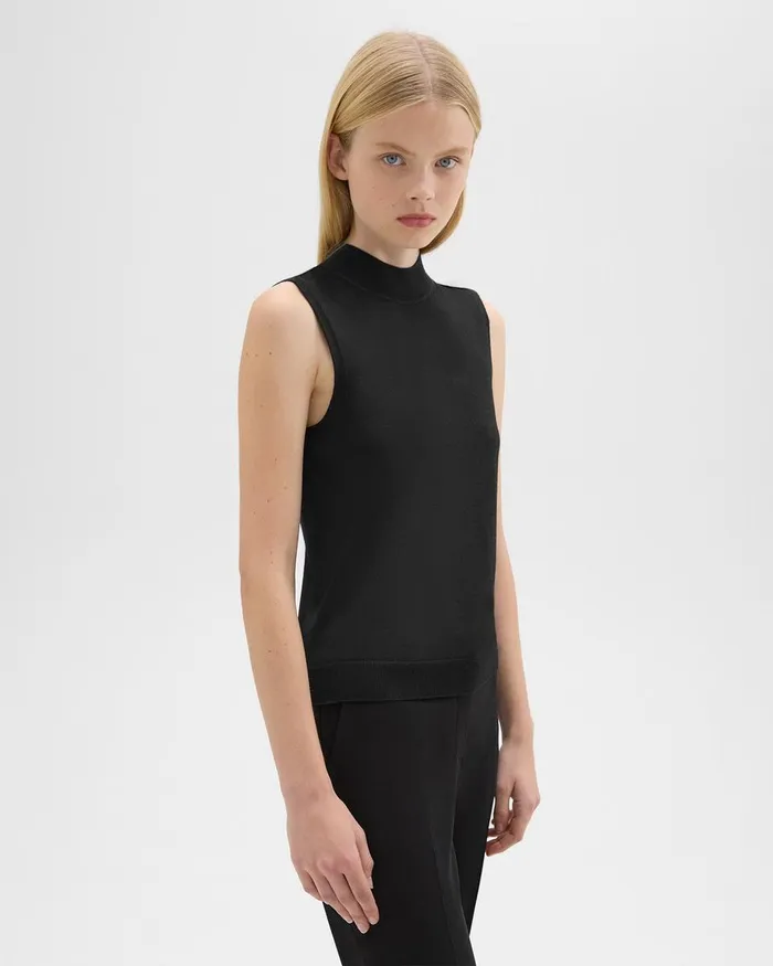 Theory Sweaters Cardigans Mock Neck Sweater Shell In Regal Wool Black 8211 Women