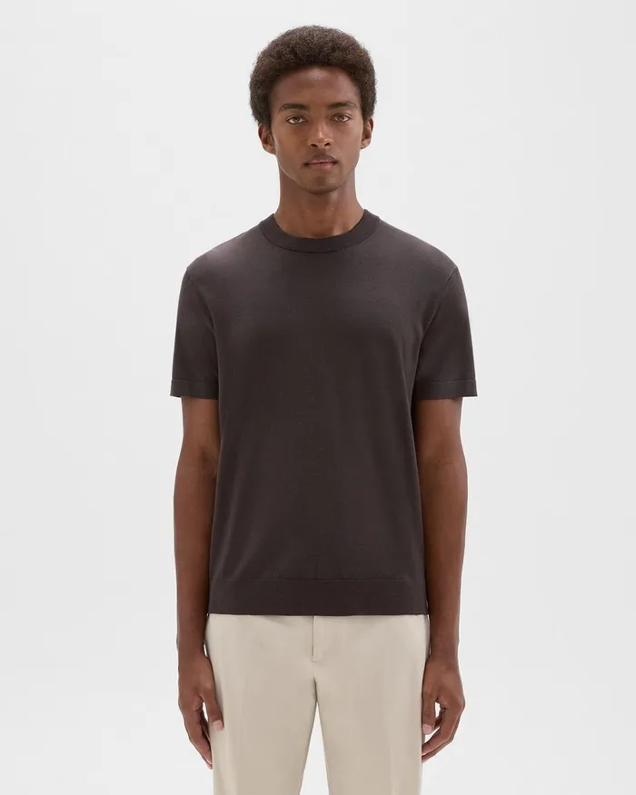 Theory Sweaters Cardigans Sarior ShortSleeve Sweater In Light Bilen Coffee 8211 Men