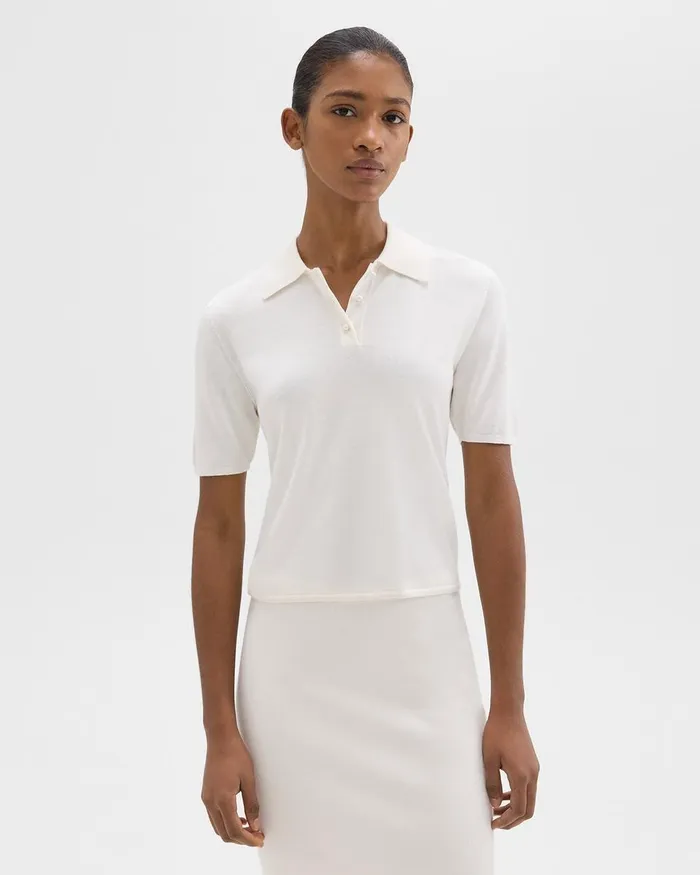 Theory Sweaters Cardigans ShortSleeve Polo Sweater In Regal Wool New Ivory 8211 Women