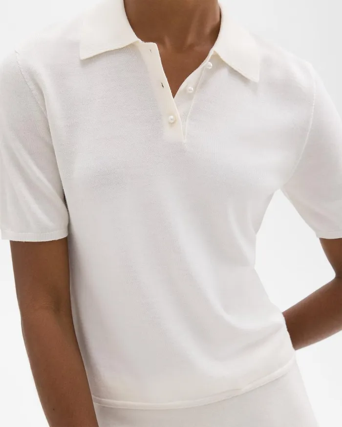 Theory Sweaters Cardigans ShortSleeve Polo Sweater In Regal Wool New Ivory 8211 Women