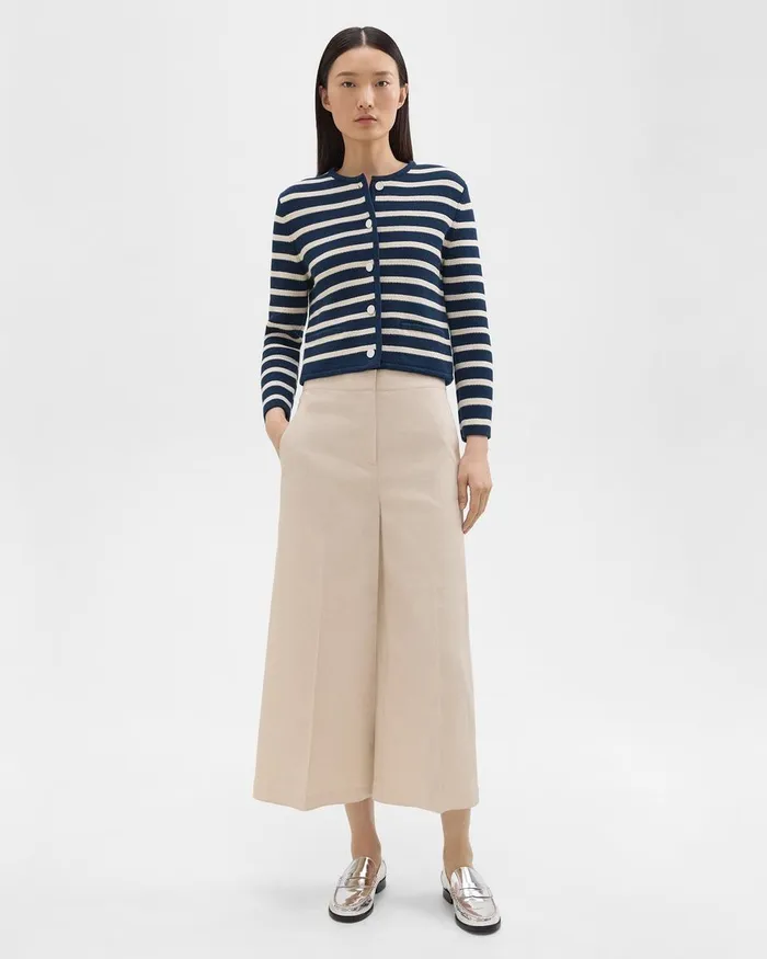 Theory Sweaters Cardigans Striped Cropped Jacket In Cotton Boucl Bright Navycream 8211 Women