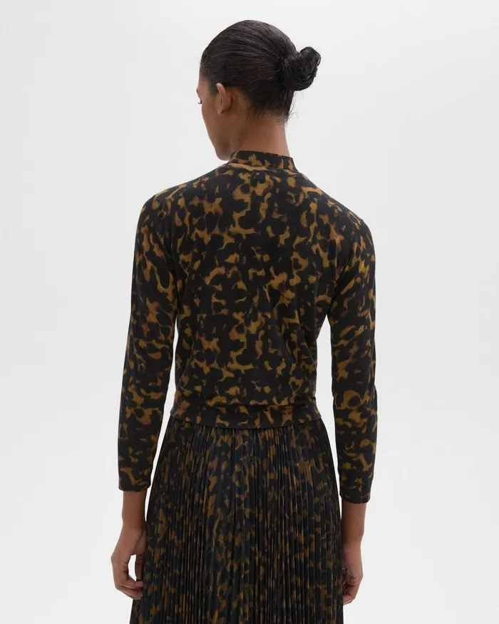 Theory Sweaters Cardigans Tortoiseshell Printed Cardigan In Merino Wool Dark Brown Multi 8211 Women