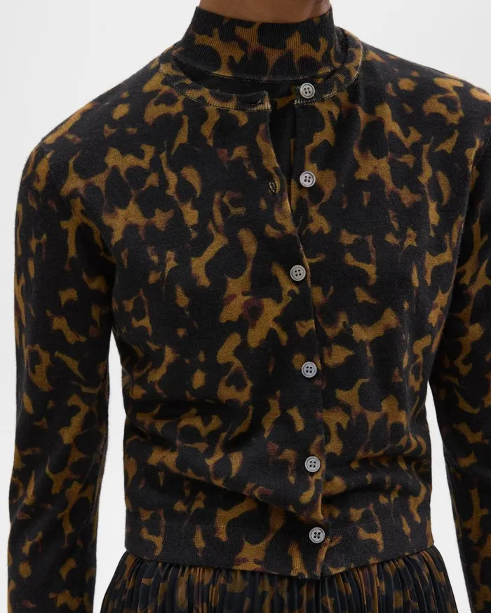 Theory Sweaters Cardigans Tortoiseshell Printed Cardigan In Merino Wool Dark Brown Multi 8211 Women