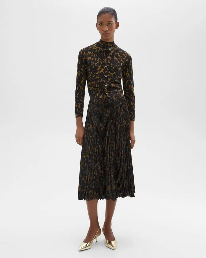 Theory Sweaters Cardigans Tortoiseshell Printed Cardigan In Merino Wool Dark Brown Multi 8211 Women