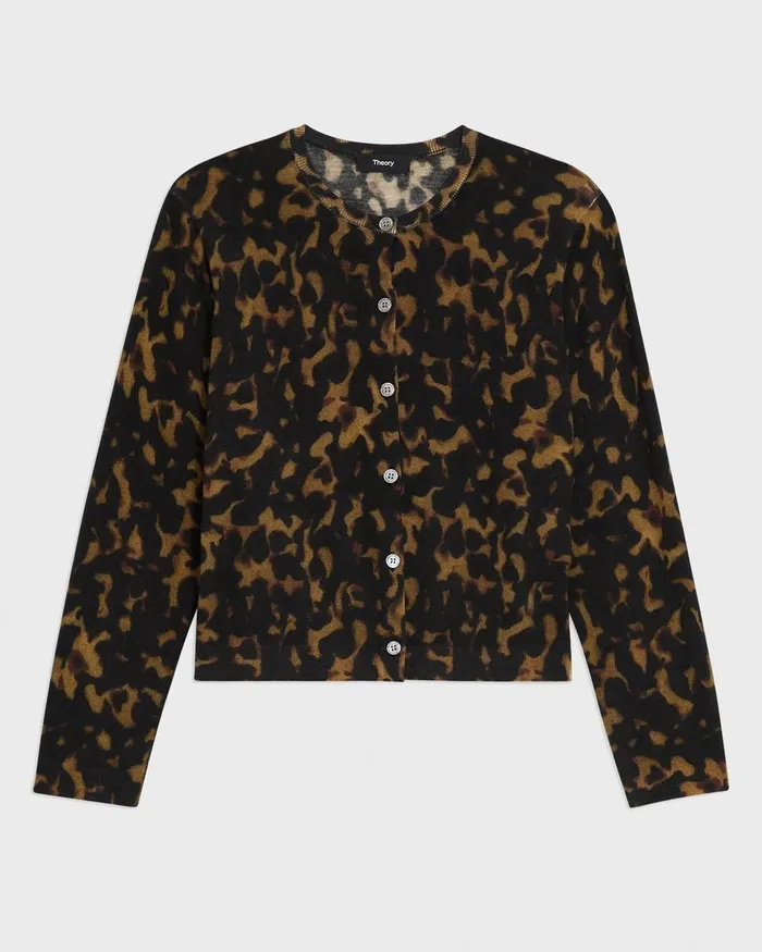 Theory Sweaters Cardigans Tortoiseshell Printed Cardigan In Merino Wool Dark Brown Multi 8211 Women