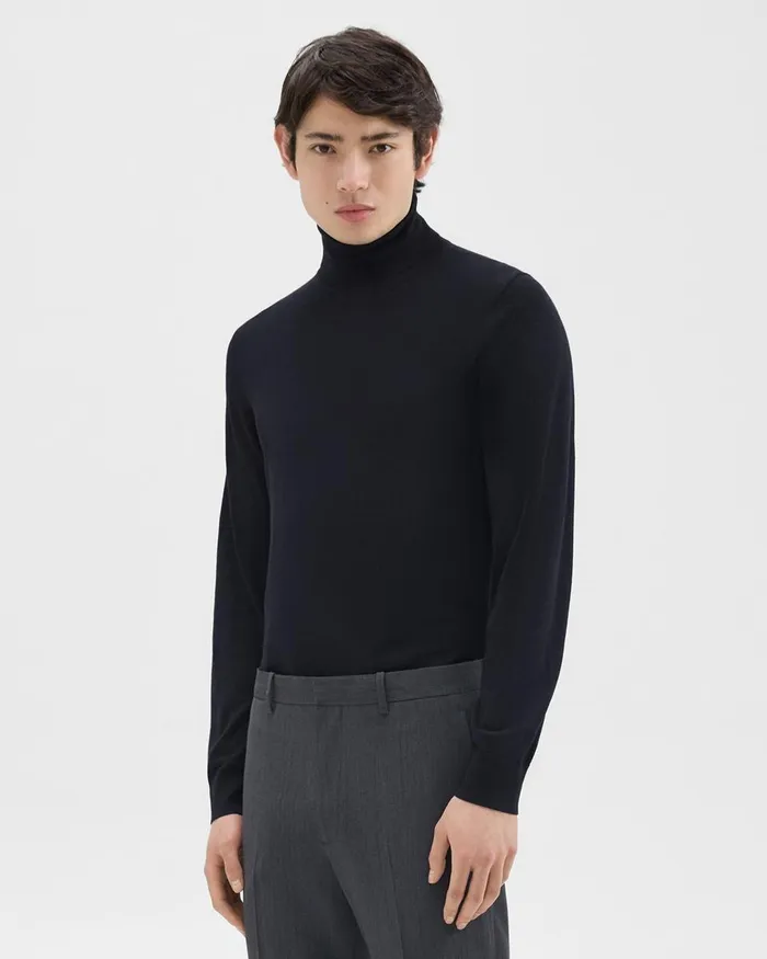 Theory Sweaters Cardigans Turtleneck Sweater In Regal Wool Navy 8211 Men