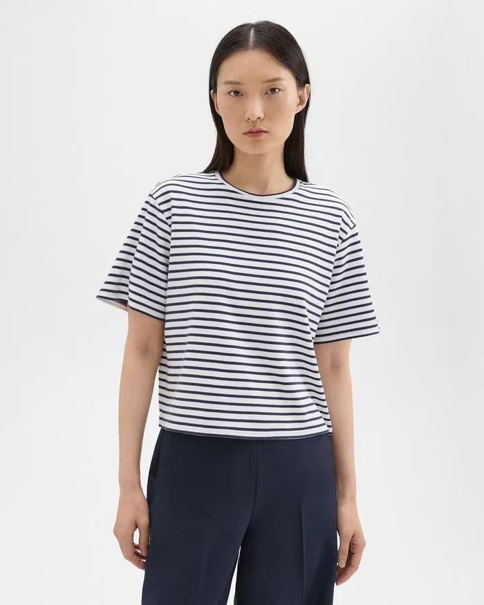 Theory TShirts Boxy Tee In Striped Cotton Jersey Navy Multi 8211 Women