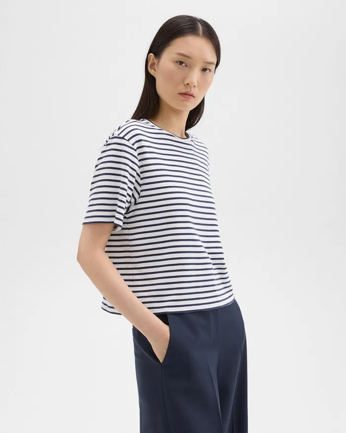 Theory TShirts Boxy Tee In Striped Cotton Jersey Navy Multi 8211 Women