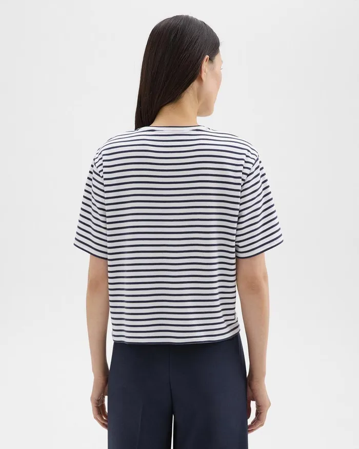 Theory TShirts Boxy Tee In Striped Cotton Jersey Navy Multi 8211 Women