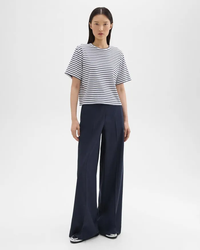 Theory TShirts Boxy Tee In Striped Cotton Jersey Navy Multi 8211 Women