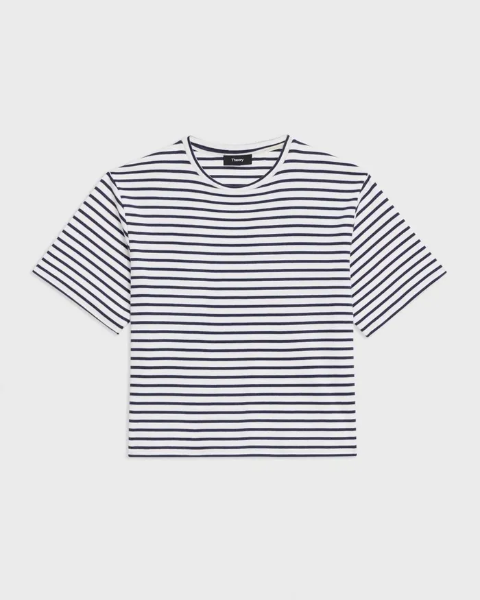 Theory TShirts Boxy Tee In Striped Cotton Jersey Navy Multi 8211 Women