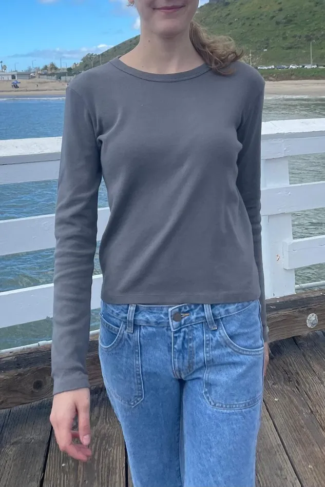 Tori Long Sleeve Top Charcoal Women Brandy Melville Tops