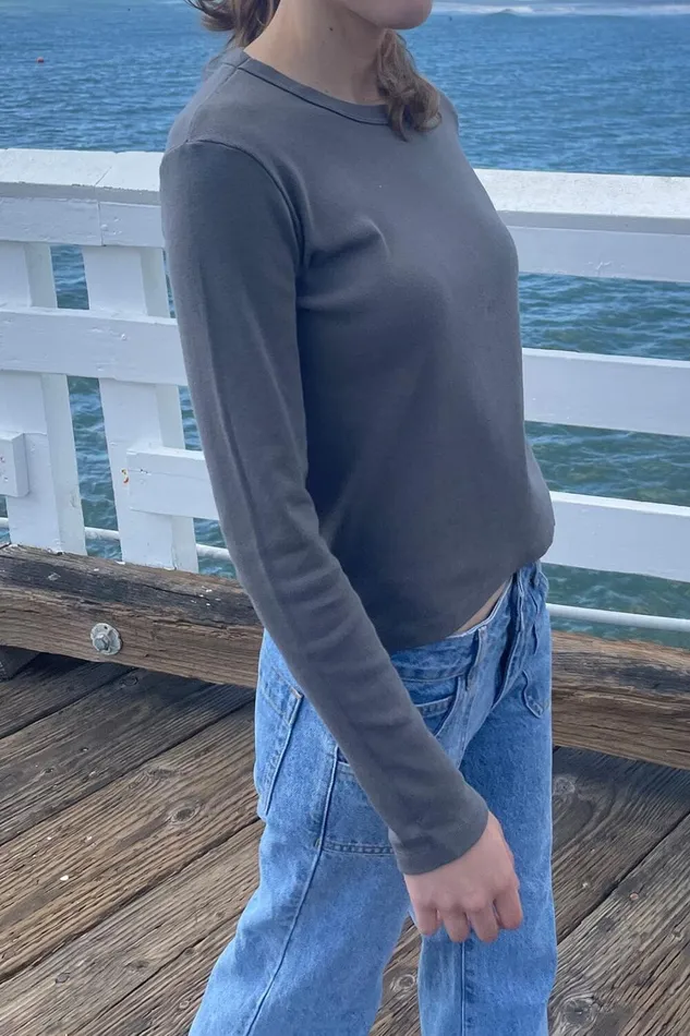 Tori Long Sleeve Top Charcoal Women Brandy Melville Tops