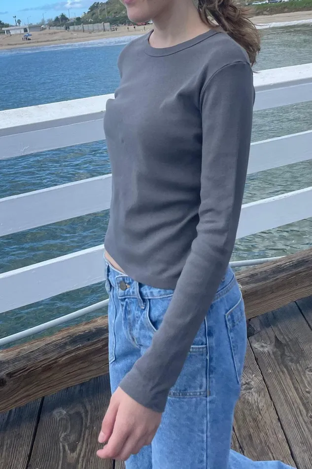 Tori Long Sleeve Top Charcoal Women Brandy Melville Tops