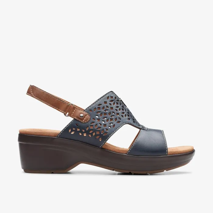 Tuleah Sun Navy Leather Women Clarks Sandals and Flip Flops