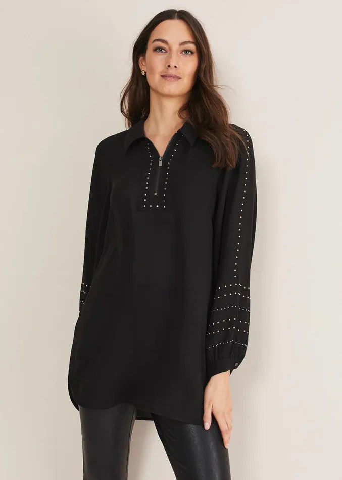 Tullulah Heatfix Sleeve Tunic Blouse Black Women Phase Eight Shirts and Blouses