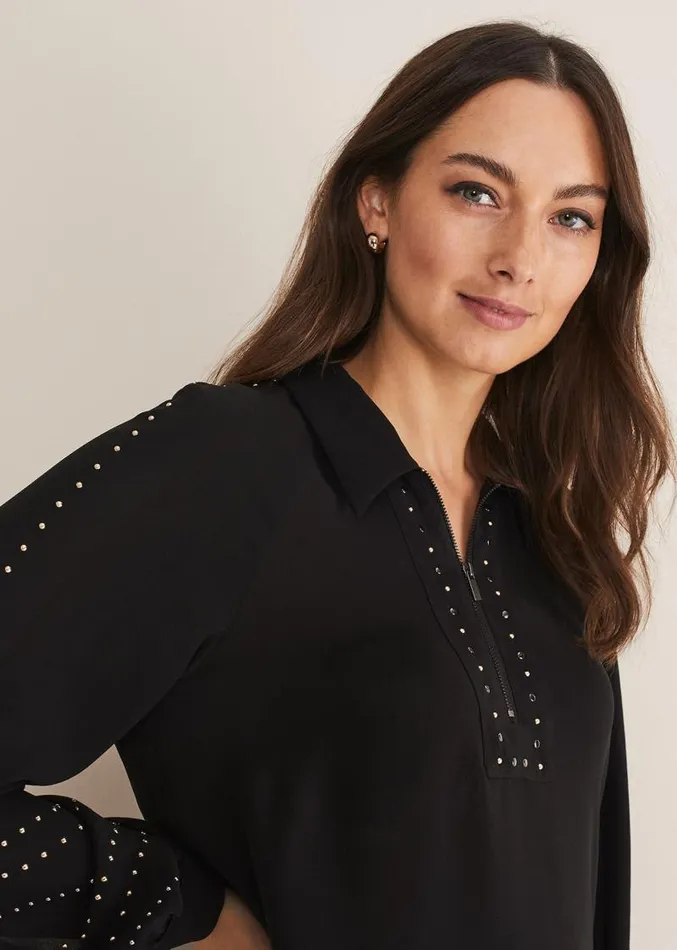 Tullulah Heatfix Sleeve Tunic Blouse Black Women Phase Eight Shirts and Blouses Tullulah Heatfix Sleeve Tunic Blouse Black Women Phase Eight Shirts and Blouses