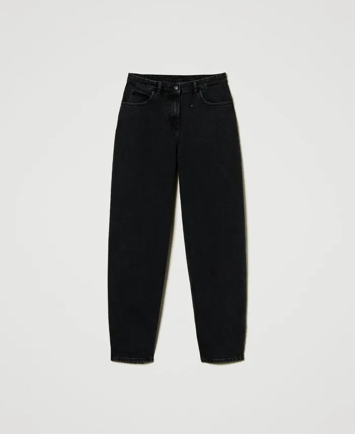 Twinset Black Carrot Fit Jeans With Five Pockets Black Denim Women Jeans Twinset Black Carrot Fit Jeans With Five Pockets Black Denim Women Jeans