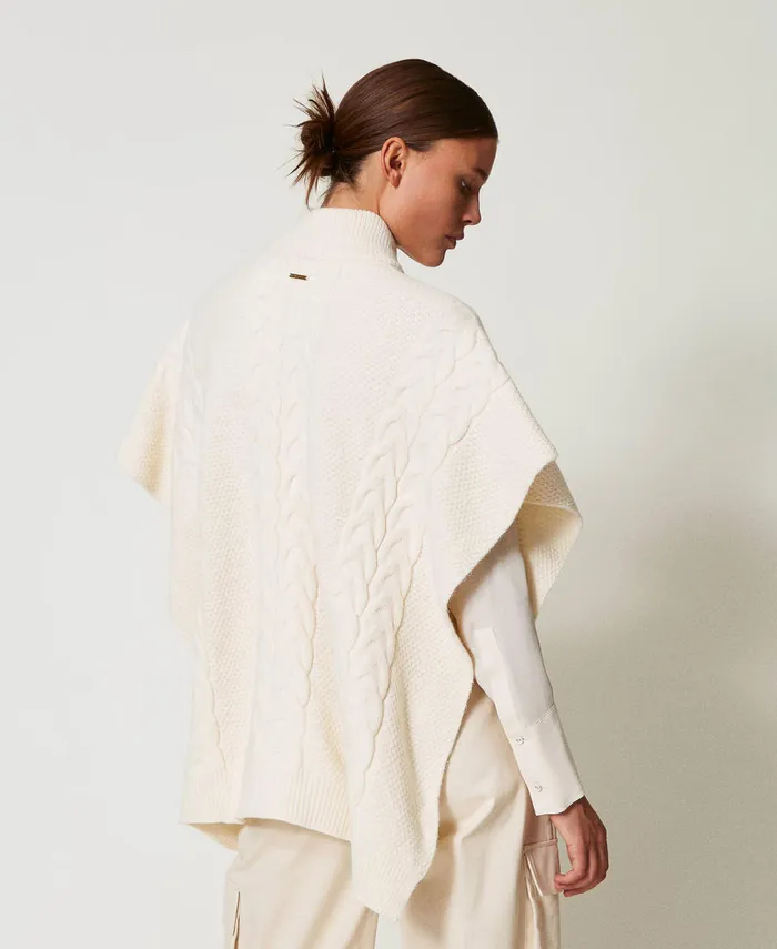 Twinset Cable Knit Poncho Antique White Women Jackets And Outerwear Twinset Cable Knit Poncho Antique White Women Jackets And Outerwear