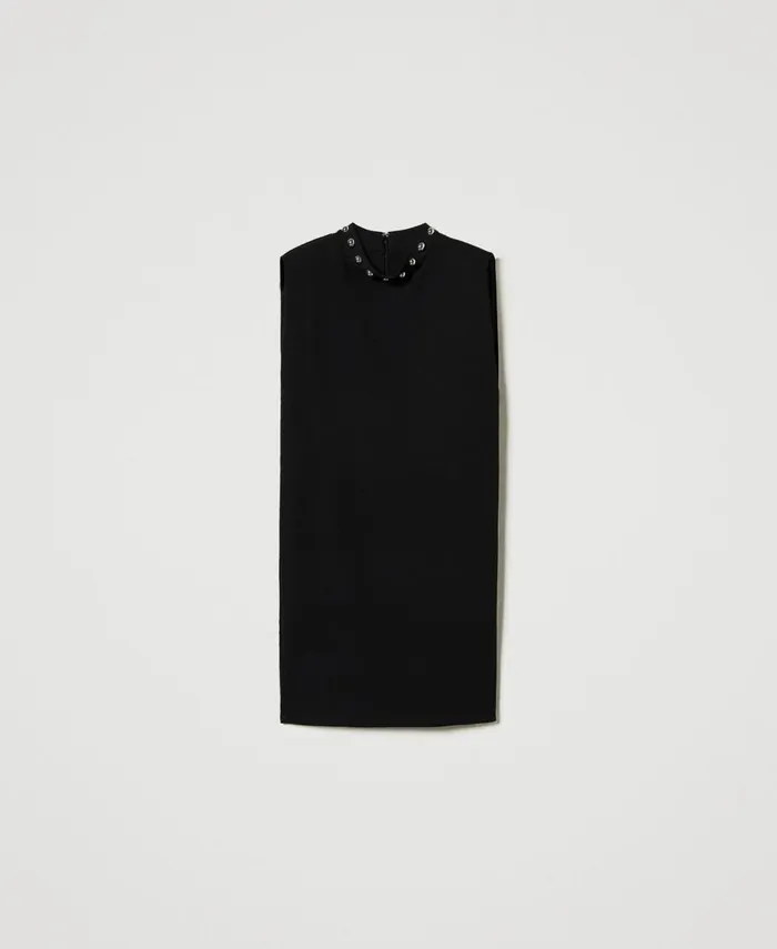 Twinset Cady Crpe Dress With Metallic Pearls Black Women Dresses Twinset Cady Crpe Dress With Metallic Pearls Black Women Dresses