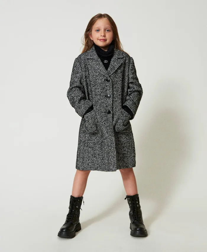 Twinset Chevron Wool Cloth Coat Chevron Jacquard Girl Jackets And Outerwear