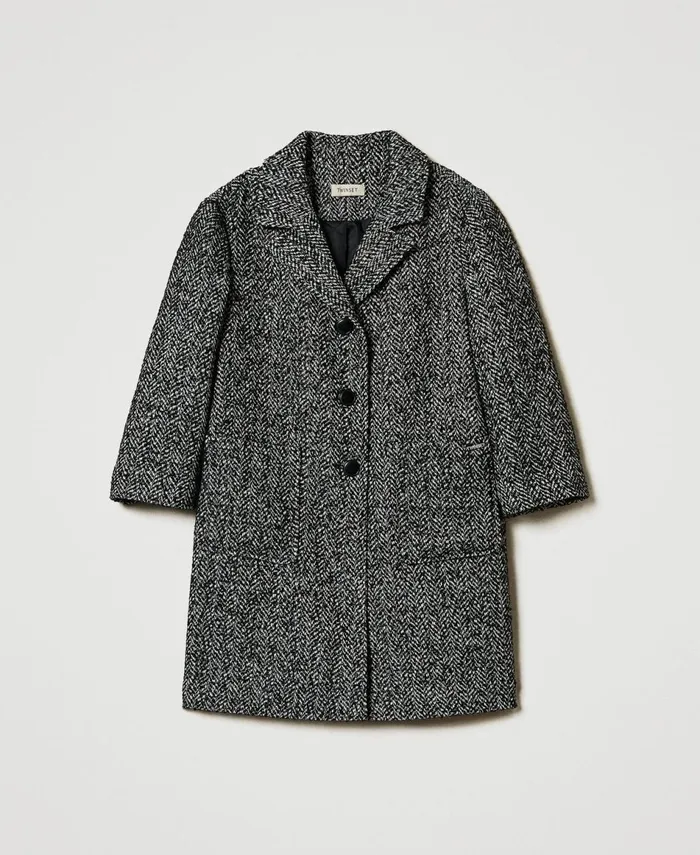 Twinset Chevron Wool Cloth Coat Chevron Jacquard Girl Jackets And Outerwear Twinset Chevron Wool Cloth Coat Chevron Jacquard Girl Jackets And Outerwear