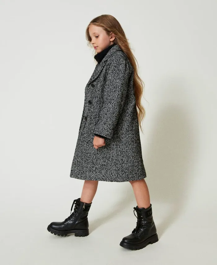 Twinset Chevron Wool Cloth Coat Chevron Jacquard Girl Jackets And Outerwear Twinset Chevron Wool Cloth Coat Chevron Jacquard Girl Jackets And Outerwear
