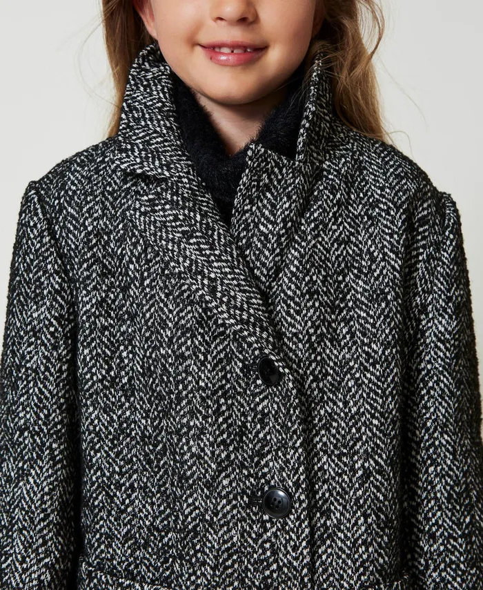 Twinset Chevron Wool Cloth Coat Chevron Jacquard Girl Jackets And Outerwear Twinset Chevron Wool Cloth Coat Chevron Jacquard Girl Jackets And Outerwear