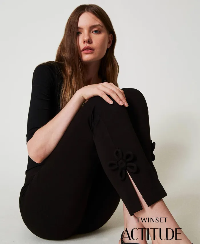 Twinset Cigarette Trousers With Flowers Black Women Suits And Sets