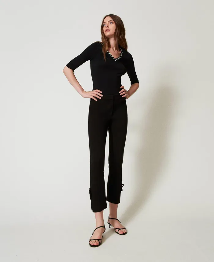 Twinset Cigarette Trousers With Flowers Black Women Suits And Sets Twinset Cigarette Trousers With Flowers Black Women Suits And Sets