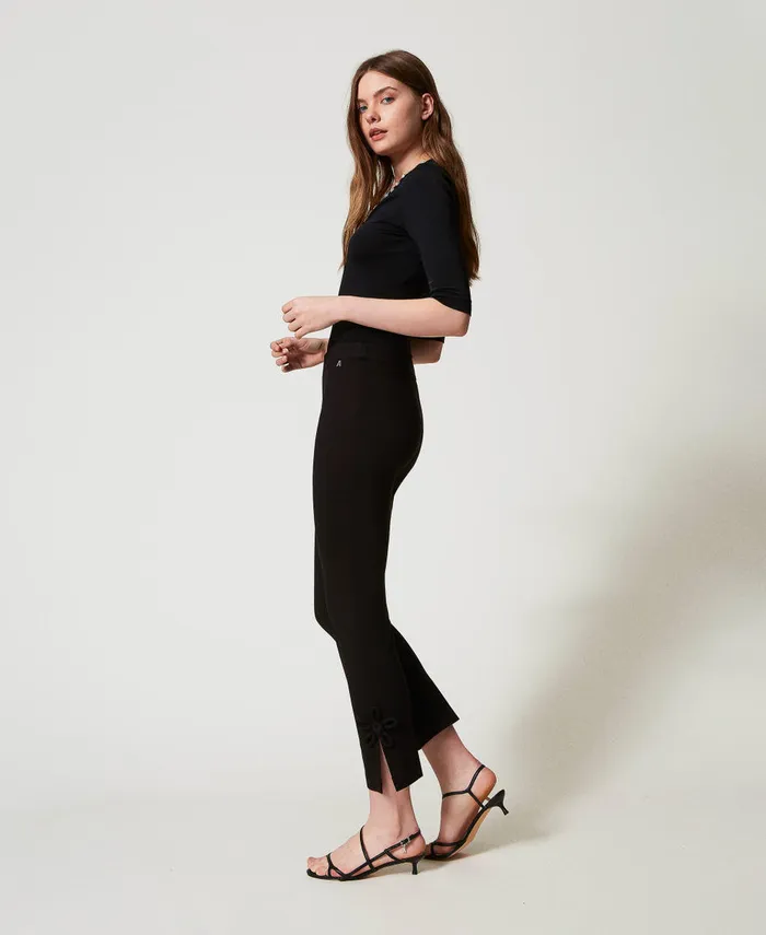 Twinset Cigarette Trousers With Flowers Black Women Suits And Sets Twinset Cigarette Trousers With Flowers Black Women Suits And Sets