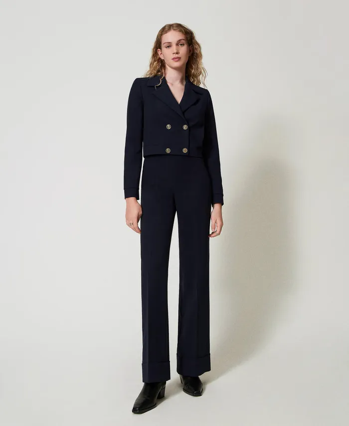 Twinset Crpe Cady High Waist Trousers Classic Blue Women Suits And Sets