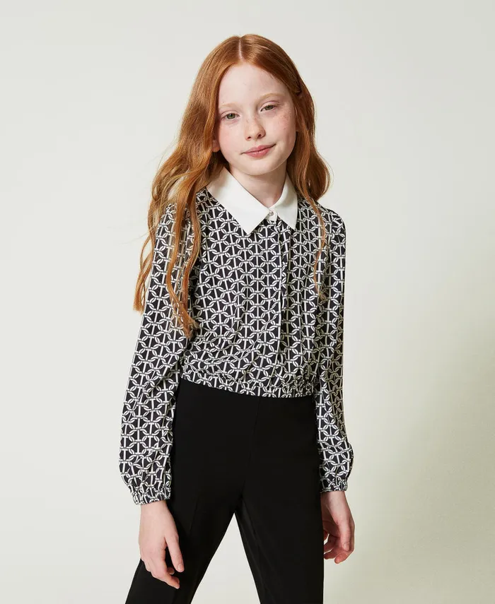 Twinset Crpe De Chine Blouse With Print Oval T Chain Print Girl Blouses And Shirts
