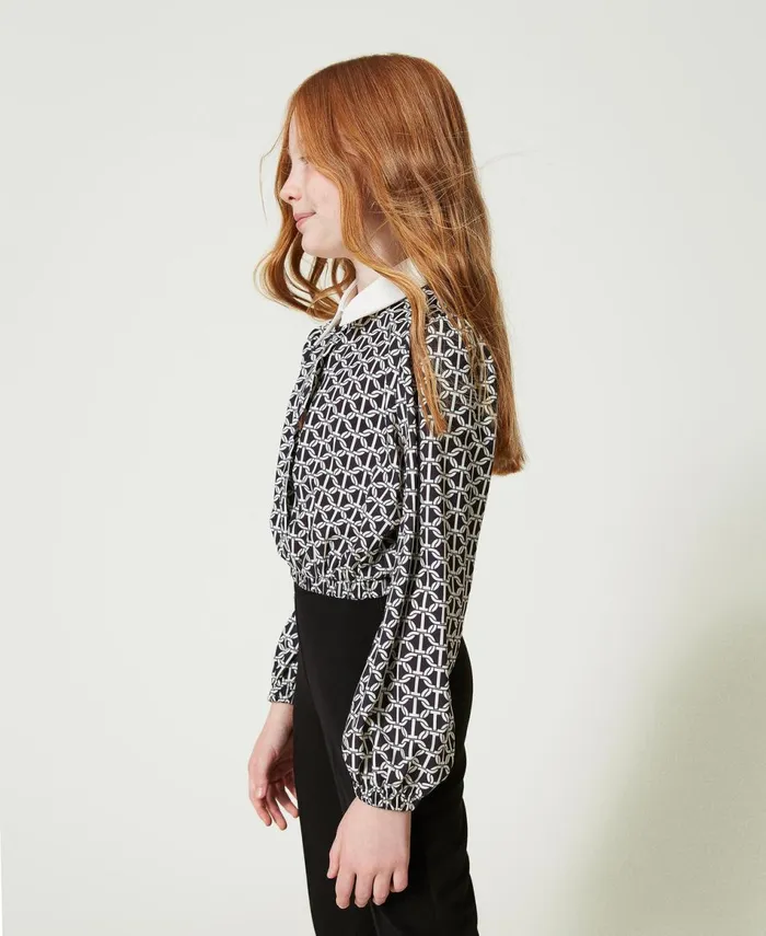 Twinset Crpe De Chine Blouse With Print Oval T Chain Print Girl Blouses And Shirts Twinset Crpe De Chine Blouse With Print Oval T Chain Print Girl Blouses And Shirts