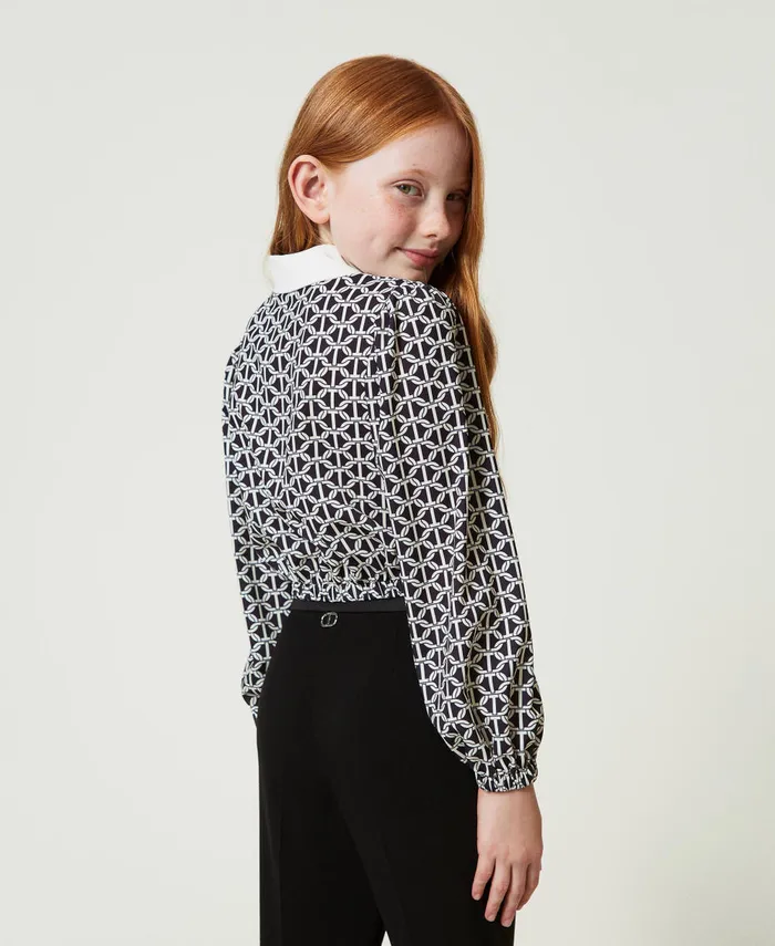 Twinset Crpe De Chine Blouse With Print Oval T Chain Print Girl Blouses And Shirts Twinset Crpe De Chine Blouse With Print Oval T Chain Print Girl Blouses And Shirts
