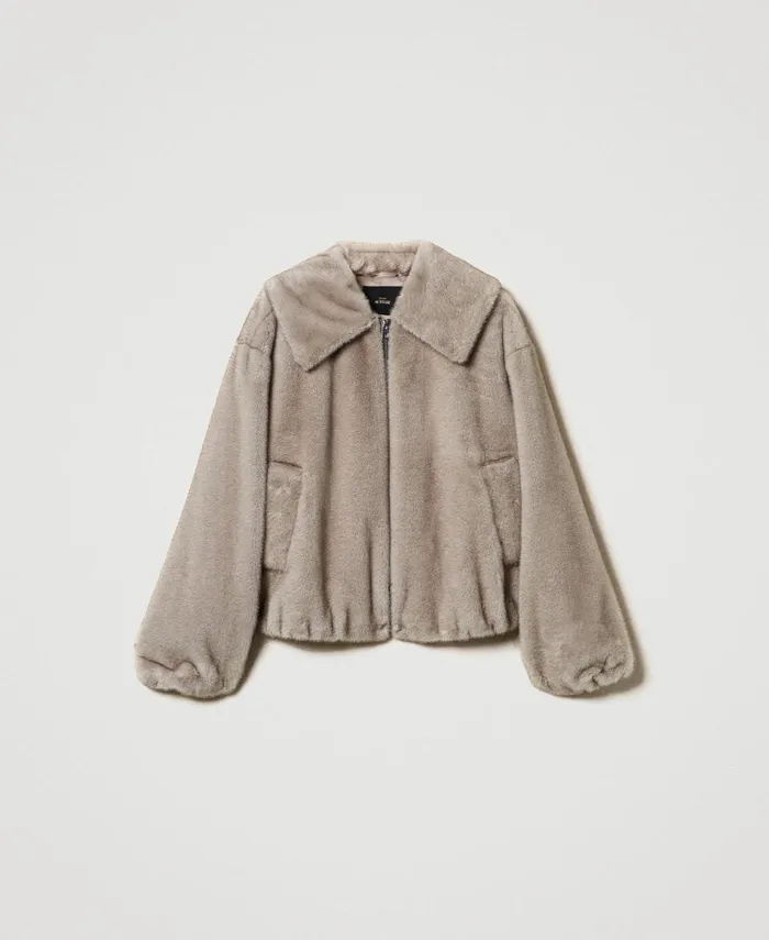Twinset Cropped Faux Fur Jacket Fume Grey Women Jackets And Outerwear Twinset Cropped Faux Fur Jacket Fume Grey Women Jackets And Outerwear