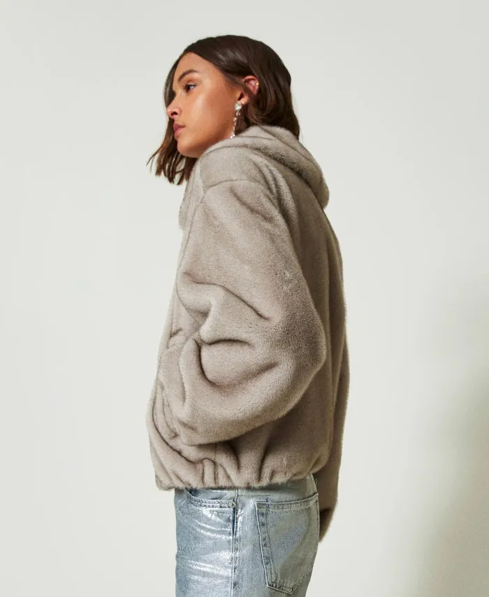 Twinset Cropped Faux Fur Jacket Fume Grey Women Jackets And Outerwear Twinset Cropped Faux Fur Jacket Fume Grey Women Jackets And Outerwear