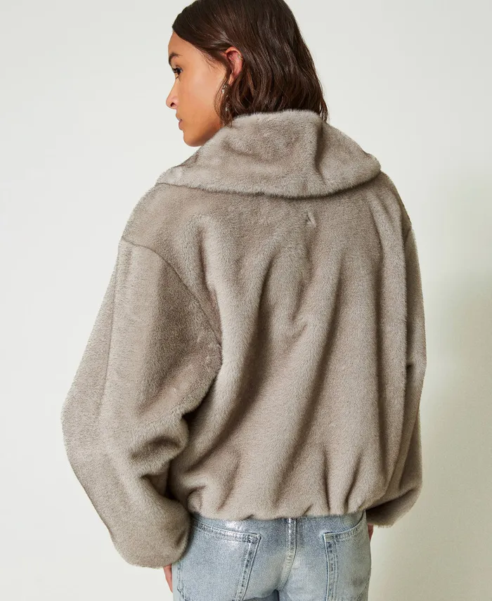 Twinset Cropped Faux Fur Jacket Fume Grey Women Jackets And Outerwear Twinset Cropped Faux Fur Jacket Fume Grey Women Jackets And Outerwear